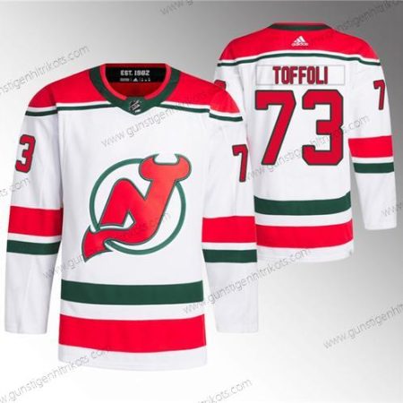 Herren New Jersey Devils #73 Tyler Toffoli Strickerei Trikots – Weiß