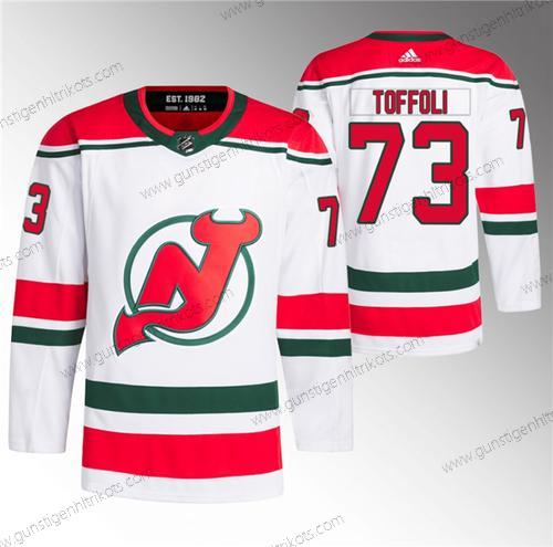 Herren New Jersey Devils #73 Tyler Toffoli Strickerei Trikots – Weiß