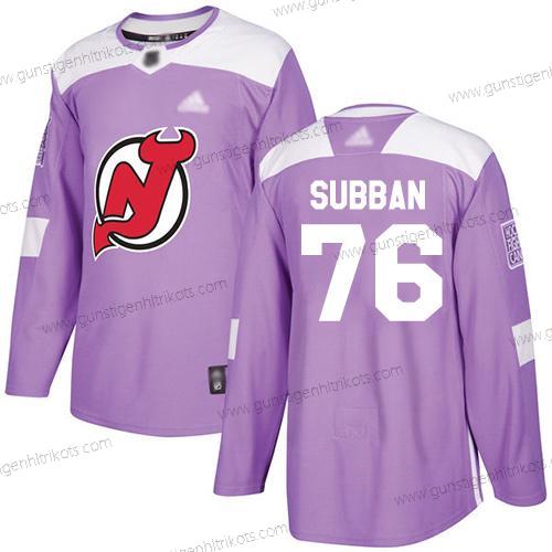 Herren New Jersey Devils #76 P. K. Subban Authentisch Bekämpft Krebs Strickerei Hockey Trikots – Lila