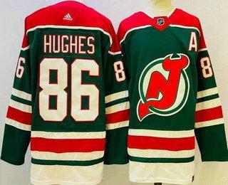 Herren New Jersey Devils #86 Jack Hughes 2021 Rückseite Retro Authentisch Trikots – Grün