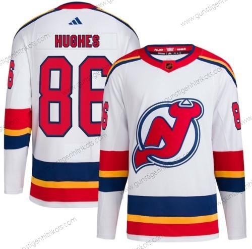 Herren New Jersey Devils #86 Jack Hughes 2022-23 Rückseite Retro Strickerei Trikots – Weiß