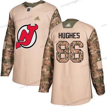 Herren New Jersey Devils #86 Jack Hughes Authentisch 2017 Veterans Day Strickerei Hockey Trikots – Tarnfarbe