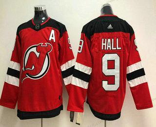 Herren New Jersey Devils #9 Taylor Hall With A Patch 2017-2018 Hockey Strickerei NHL Trikots – Rot