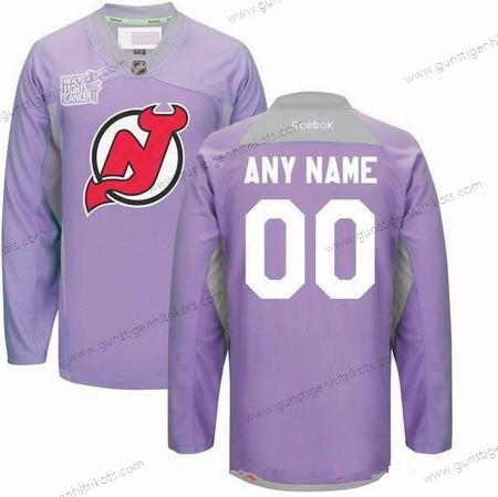 Herren New Jersey Devils Personalisiertes Reebok Hockey Bekämpft Krebs Praxis Trikots – Lila Rosa