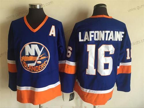 Herren New York Islanders #16 Pat Lafontaine 1984-85 CCM Strickerei Vintage Hockey Trikots – Blau