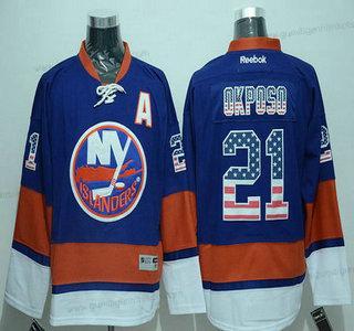 Herren New York Islanders #21 Kyle Okposo Reebok USA Flag Hockey Trikots – Blau