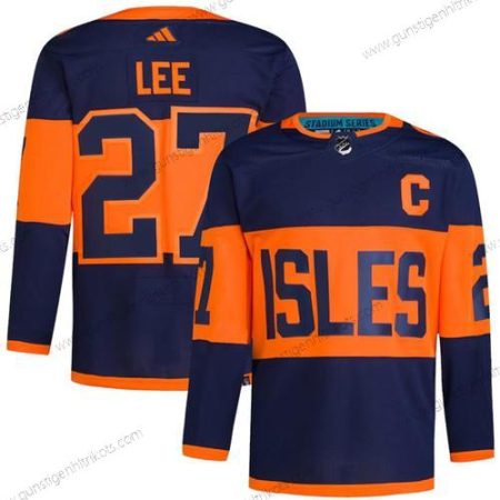 Herren New York Islanders #27 Anders Lee 2024 Stadium Series Strickerei Trikots – Marineblau