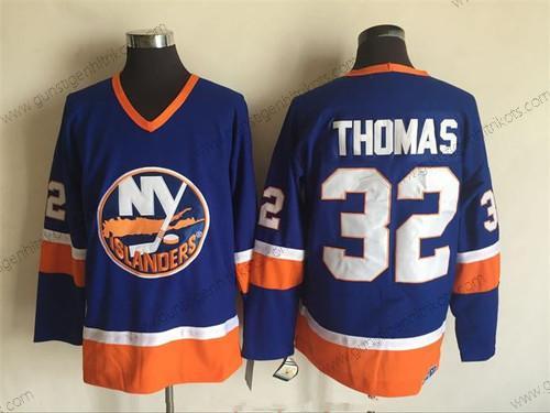 Herren New York Islanders #32 Steve Thomas 1984-85 CCM Strickerei Vintage Hockey – Blau