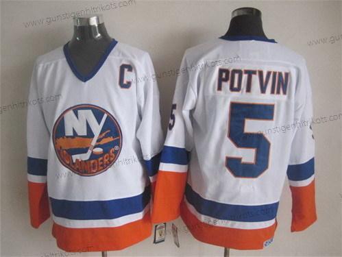 Herren New York Islanders #5 Denis Potvin Retro CCM Trikots – Weiß