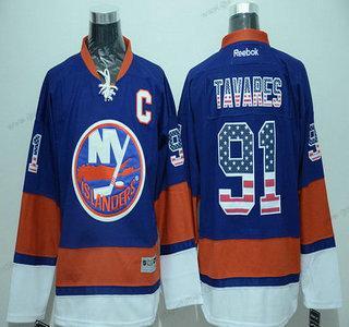 Herren New York Islanders #91 John Tavares USA Flag Hockey Trikots – Blau