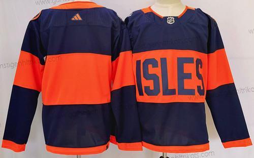 Herren New York Islanders Leer 2024 Stadium Series Strickerei Trikots – Marineblau