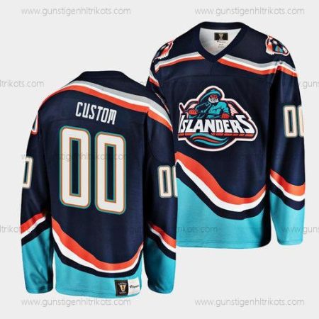 Herren New York Islanders Personalisiertes 2022 Rückseite Retro Strickerei Trikots – Marineblau