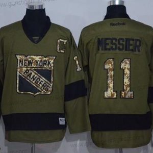 Herren New York Rangers #11 Mark Messier Salute to Service Strickerei NHL Reebok Hockey Trikots – Grün