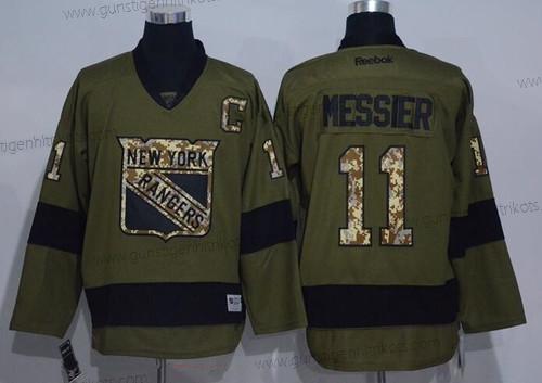 Herren New York Rangers #11 Mark Messier Salute to Service Strickerei NHL Reebok Hockey Trikots – Grün