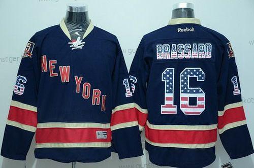 Herren New York Rangers #16 Derick Brassard Reebok Ausweichtrikot USA Flag Hockey Trikots – Marineblau Blau