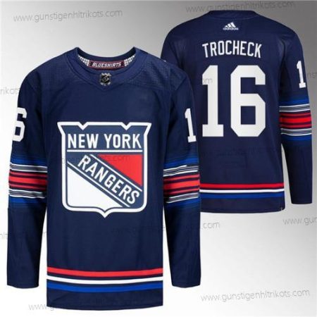 Herren New York Rangers #16 Vincent Trocheck Strickerei Trikots – Marineblau