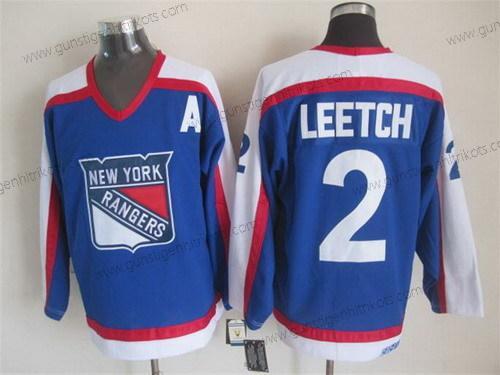 Herren New York Rangers #2 Brian Leetch With Retro CCM Trikots – Blau Weiß