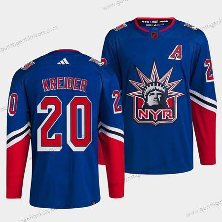 Herren New York Rangers #20 Chris Kreider 2022 Rückseite Retro Strickerei Trikots – Blau