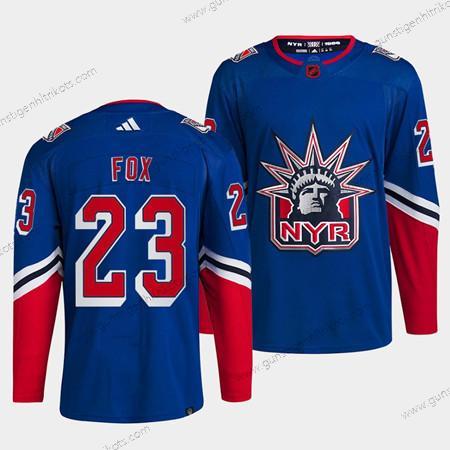 Herren New York Rangers #23 Adam Fox 2022 Rückseite Retro Strickerei Trikots – Blau