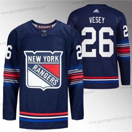 Herren New York Rangers #26 Jimmy Vesey Strickerei Trikots – Marineblau