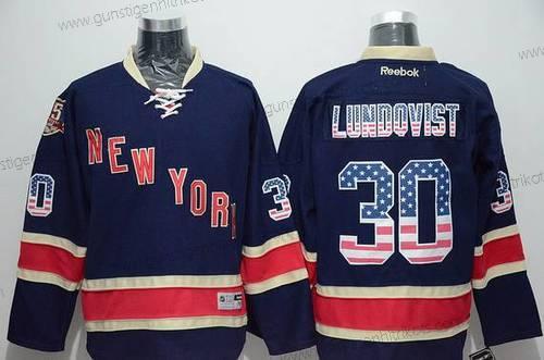 Herren New York Rangers #30 Henrik Lundqvist Reebok Ausweichtrikot NHL USA Flag Trikots – Marineblau Blau