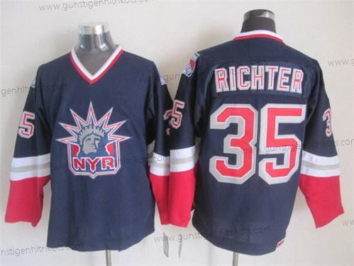 Herren New York Rangers #35 Mike Richter Retro CCM Trikots – Marineblau Blau