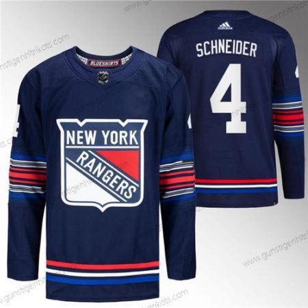 Herren New York Rangers #4 Braden Schneider Strickerei Trikots – Marineblau