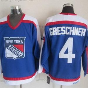 Herren New York Rangers #4 Ron Greschner With Retro CCM Trikots – Blau Weiß