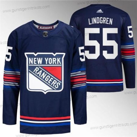 Herren New York Rangers #55 Ryan Lindgren Strickerei Trikots – Marineblau