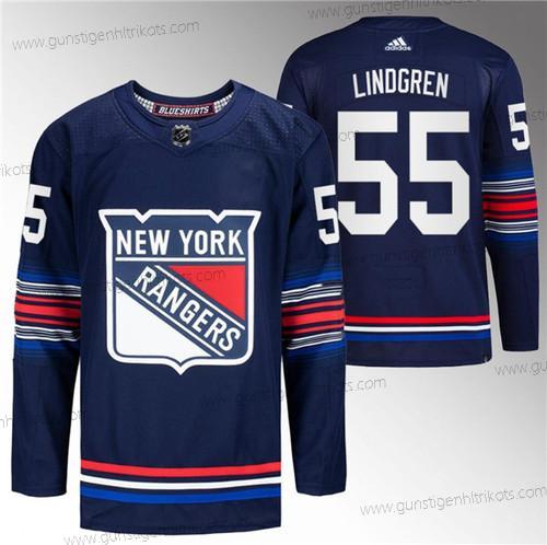 Herren New York Rangers #55 Ryan Lindgren Strickerei Trikots – Marineblau