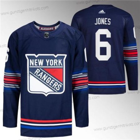 Herren New York Rangers #6 Zac Jones Strickerei Trikots – Marineblau