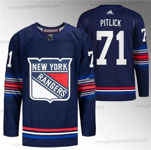 Herren New York Rangers #71 Tyler Pitlick Strickerei Trikots – Marineblau