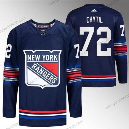 Herren New York Rangers #72 Filip Chytil Strickerei Trikots – Marineblau