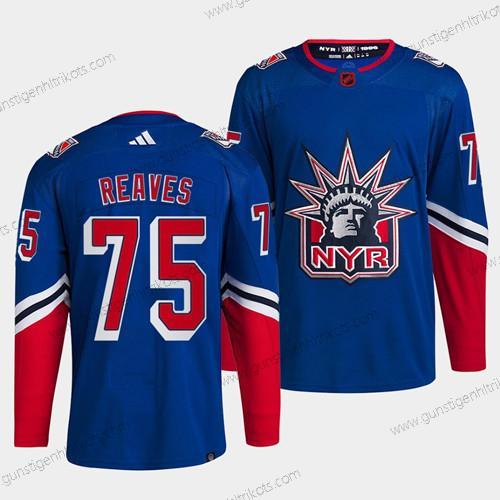 Herren New York Rangers #75 Ryan Reaves 2022 Rückseite Retro Strickerei Trikots – Blau