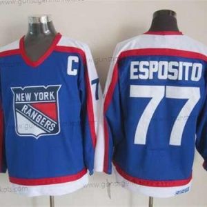 Herren New York Rangers #77 Phil Esposito With CCM Vintage Trikots – Blau Weiß