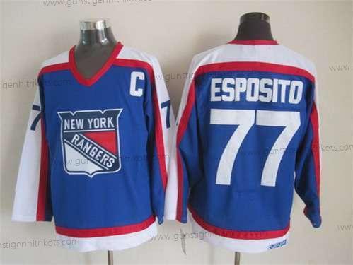 Herren New York Rangers #77 Phil Esposito With CCM Vintage Trikots – Blau Weiß