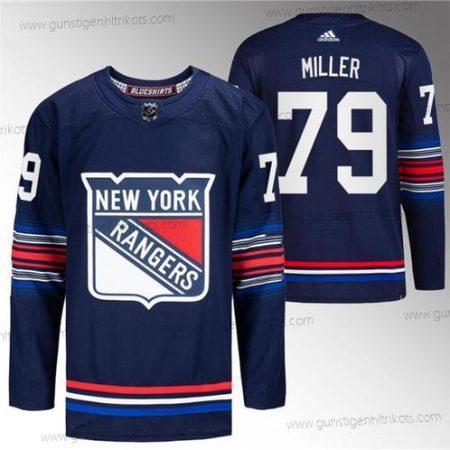 Herren New York Rangers #79 K’Andre Miller Strickerei Trikots – Marineblau