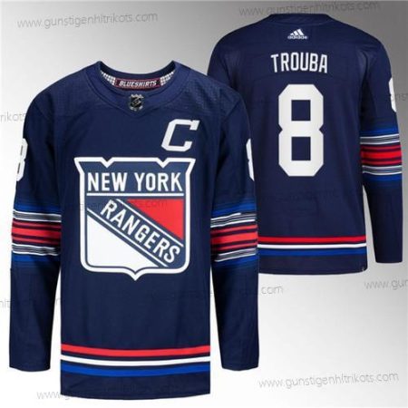 Herren New York Rangers #8 Jacob Trouba Strickerei Trikots – Marineblau