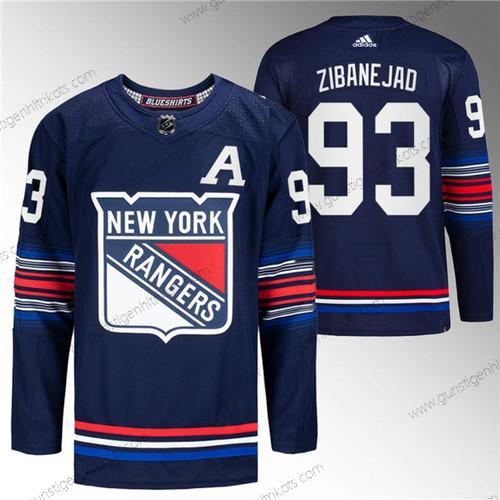 Herren New York Rangers #93 Mika Zibanejad Strickerei Trikots – Marineblau