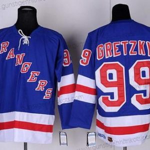 Herren New York Rangers #99 Wayne Gretzky Retro CCM Trikots – Blau