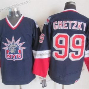 Herren New York Rangers #99 Wayne Gretzky Retro CCM Trikots – Marineblau Blau