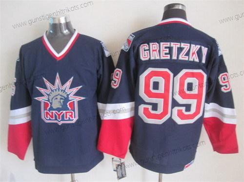 Herren New York Rangers #99 Wayne Gretzky Retro CCM Trikots – Marineblau Blau