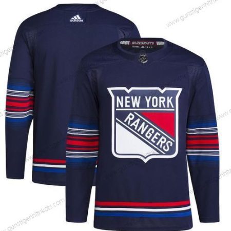 Herren New York Rangers Leer Strickerei Trikots – Marineblau