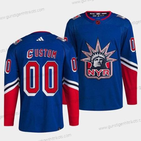 Herren New York Rangers Personalisiertes 2022 Rückseite Retro Strickerei Trikots – Blau