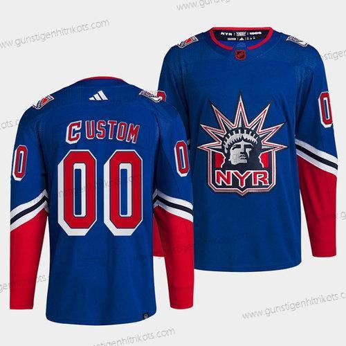 Herren New York Rangers Personalisiertes 2022 Rückseite Retro Strickerei Trikots – Blau