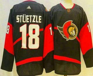 Herren Ottawa Senators #18 Tim Stutzle 2022 Rückseite Retro Authentisch Trikots – Schwarz