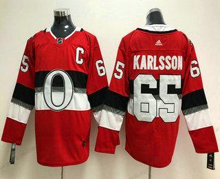 Herren Ottawa Senators #65 Erik Karlsson With C Patch 2018 Winter Klassisch Strickerei NHL Hockey Trikots – Rot