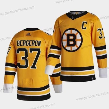 Herren Patrice Bergeron #37 With C Patch Boston Bruins 2021 Rückseite Retro Special Edition Trikots – Gelb