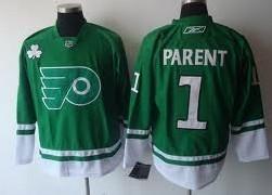 Herren Philadelphia Flyers #1 Bernie Parent St. Patrick’S Day Trikots – Grün