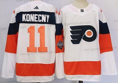 Herren Philadelphia Flyers #11 Travis Konecny 2024 Stadium Series Strickerei Trikots – Weiß